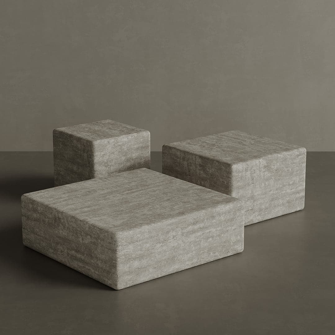 Alba Travertine Accent Table - White - 28/39/54cm