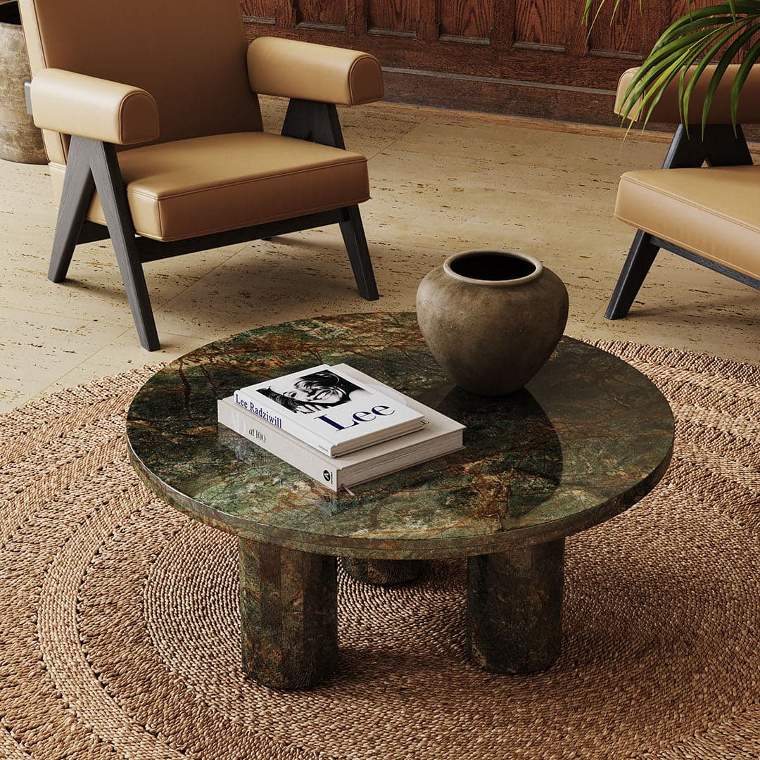 Verdelle Round Marble Coffee Table - Forest Green - 90cm
