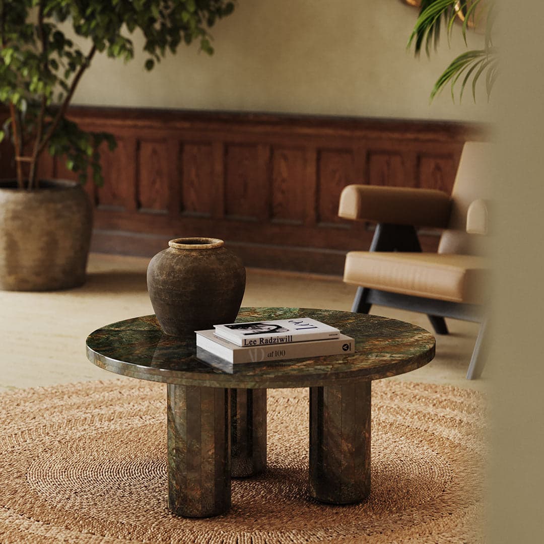 Verdelle Round Marble Coffee Table - Forest Green - 90cm